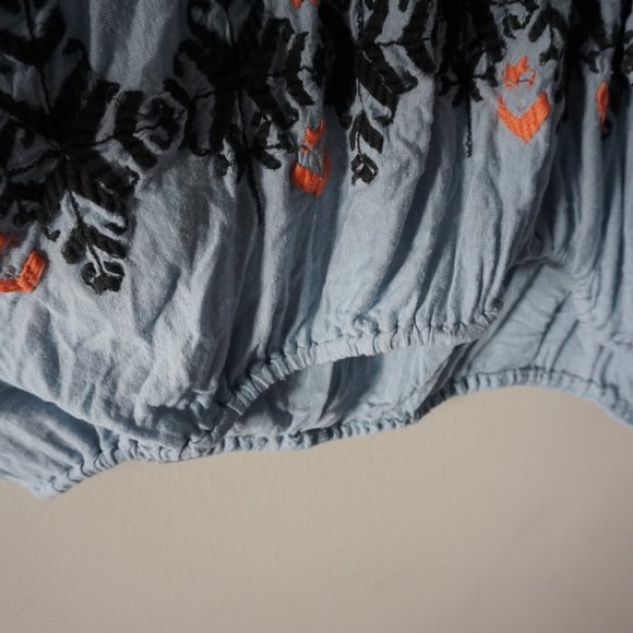 Free People New World Dusty Aqua Blue Peasant Top - Picture 6 of 7